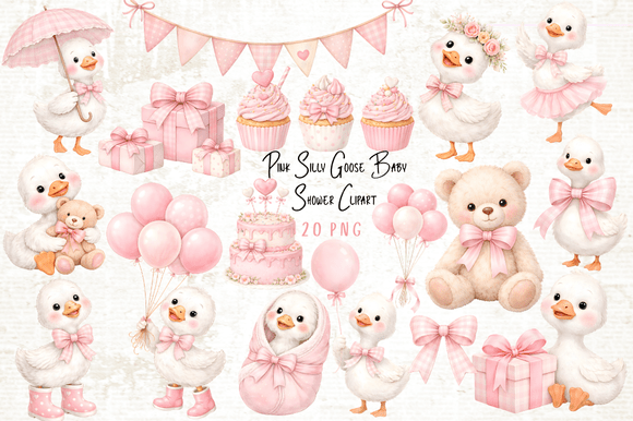Download Pink Silly Goose Baby Shower Clipart - Premium Resources