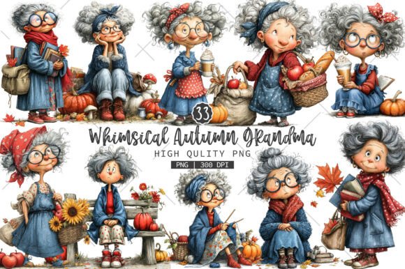 Download Whimsical Autumn Grandma PNG Clipart - Premium Resources