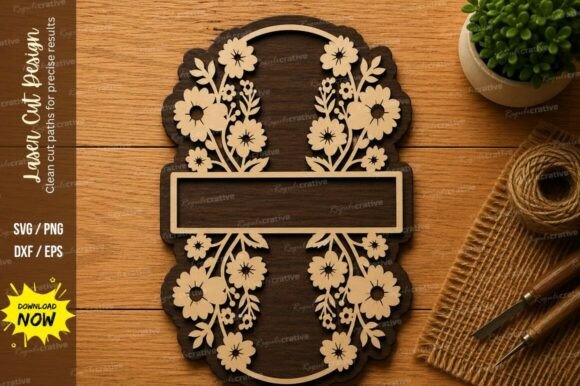 Download Floral Name Plate SVG | Decorative Laser - Floral name Collection