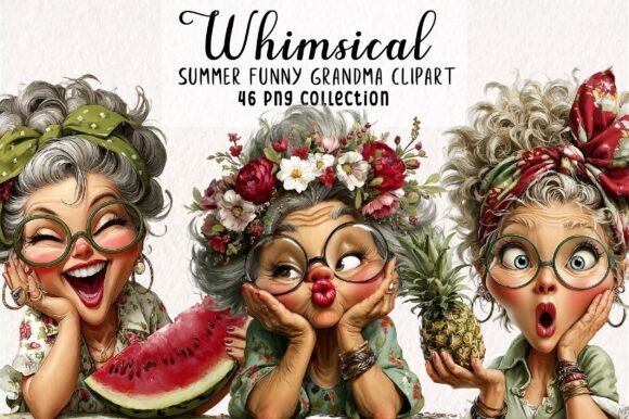 Download Whimsical Summer Funny Grandma Clipart - Premium Bundle